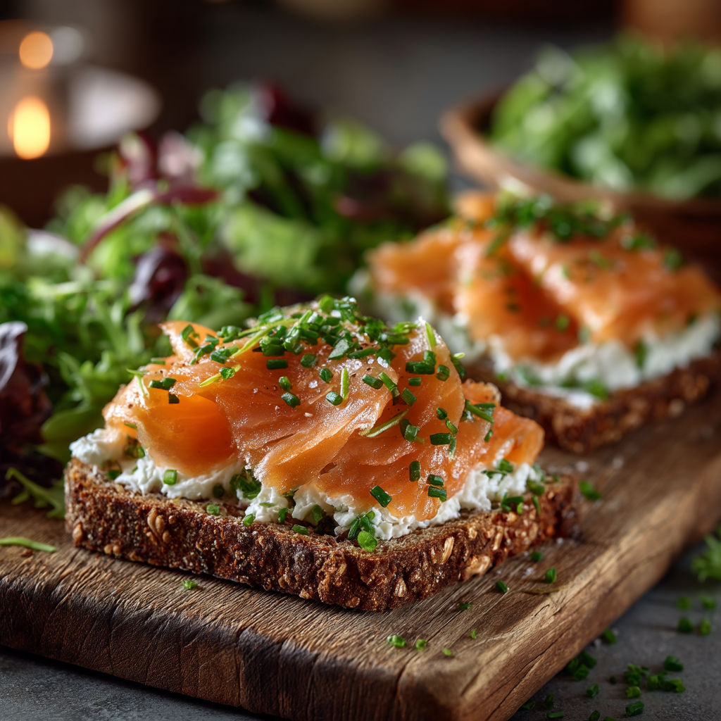 A plate of food with a salad and two pieces of fish.