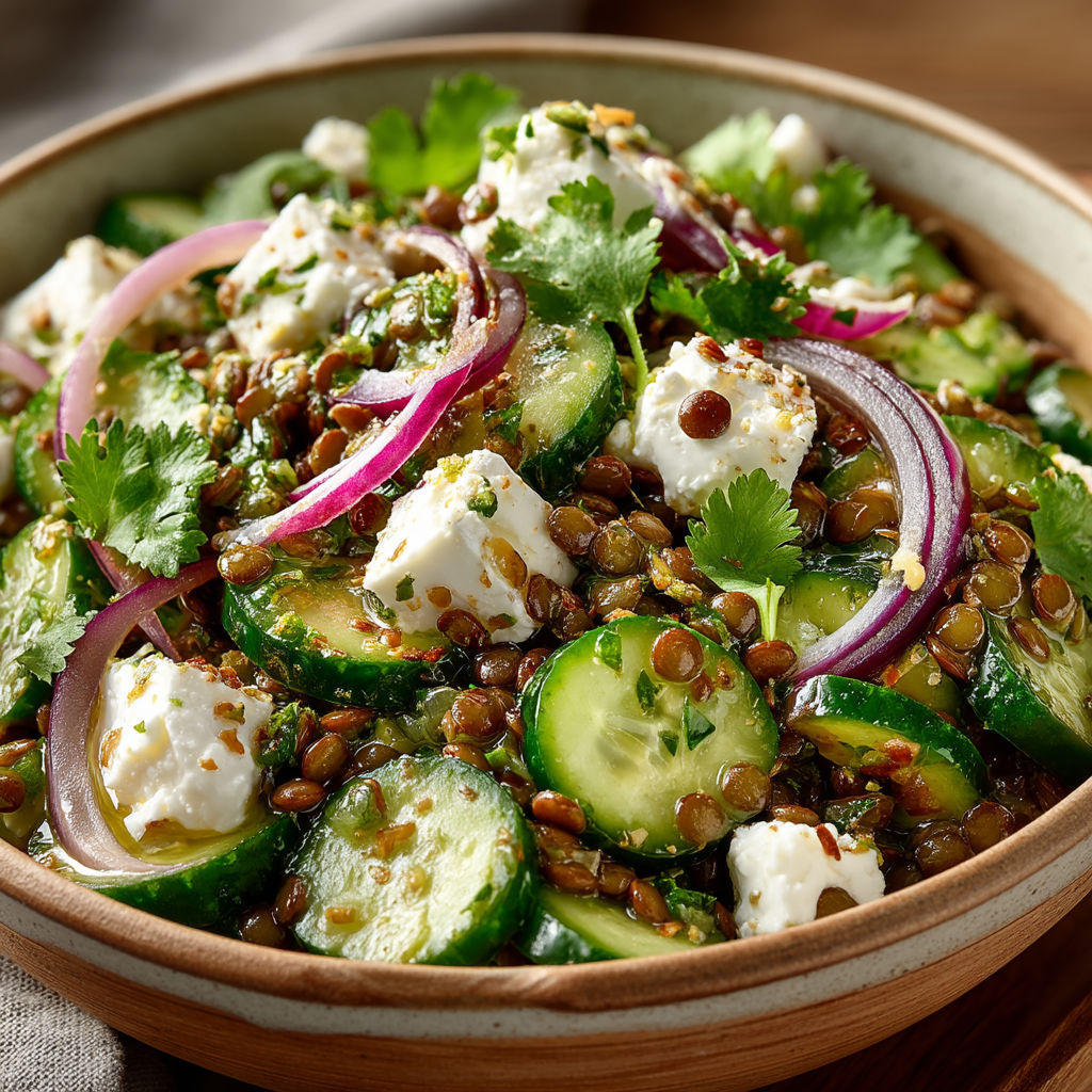 A bowl of food with cucumbers, beans, and cheese.