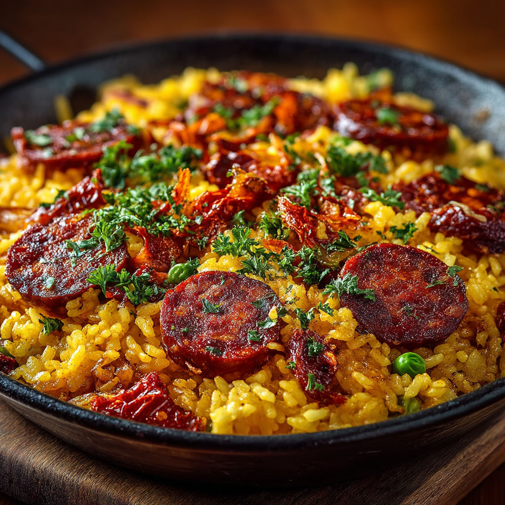 A close up of a delicious paella.