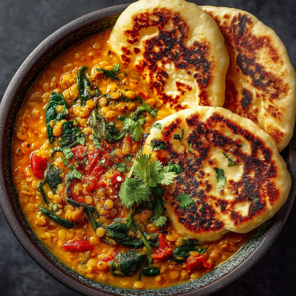 A bowl of food with a green vegetable on top.
