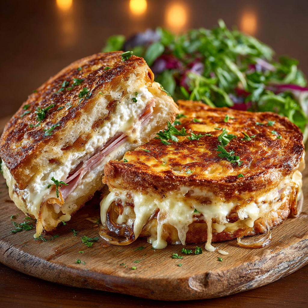 A sandwich with cheese and onions.