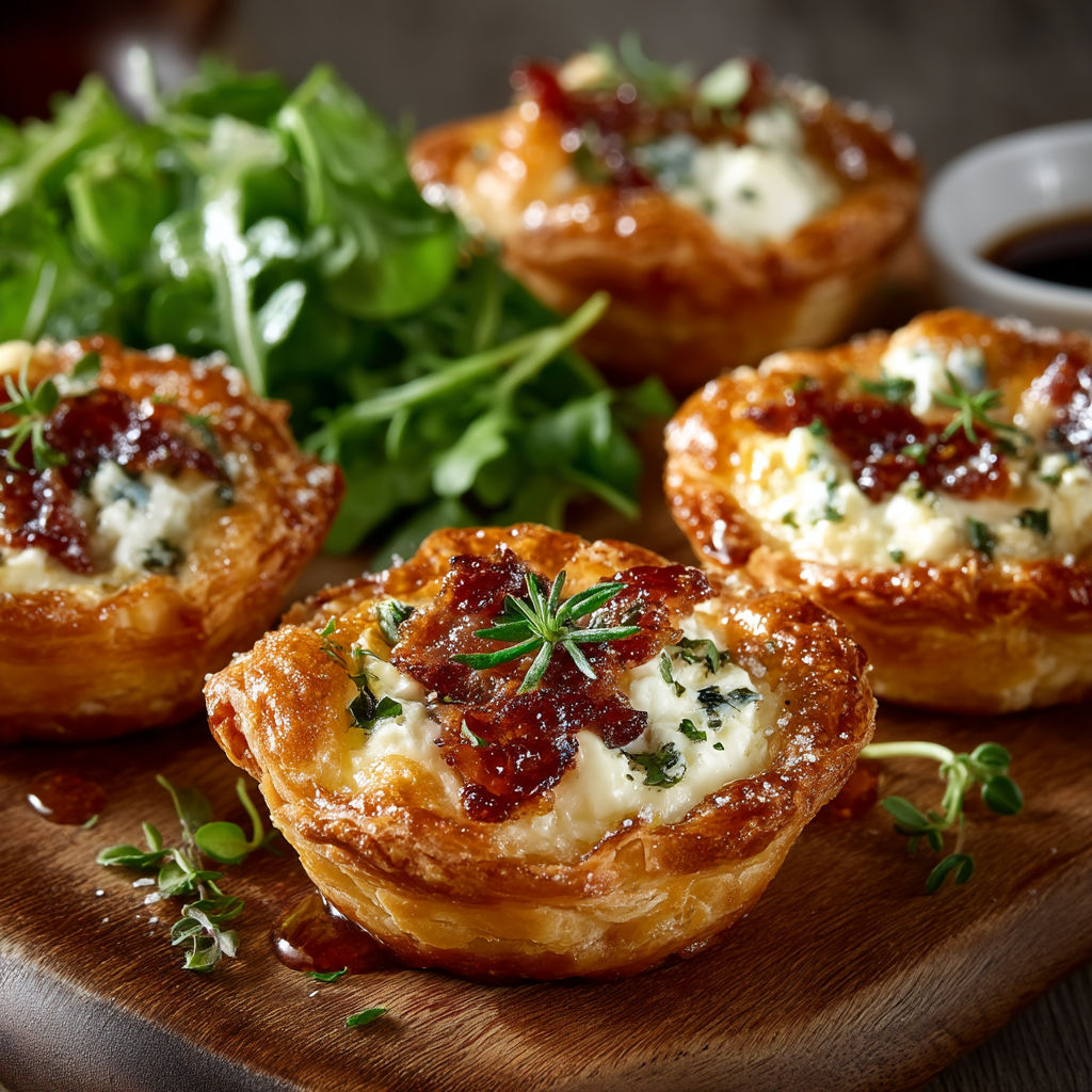 Three small tartelettes with cheese and honey.