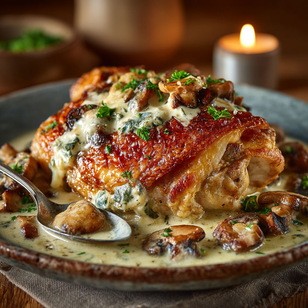 A plate of food with a fork and a candle.