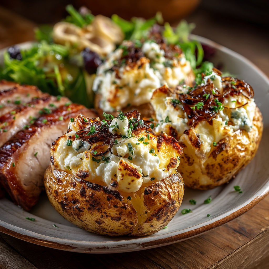 A plate of food with potatoes and meat.