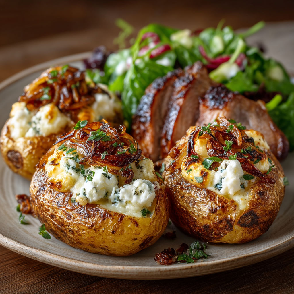 A plate of food with potatoes and meat.