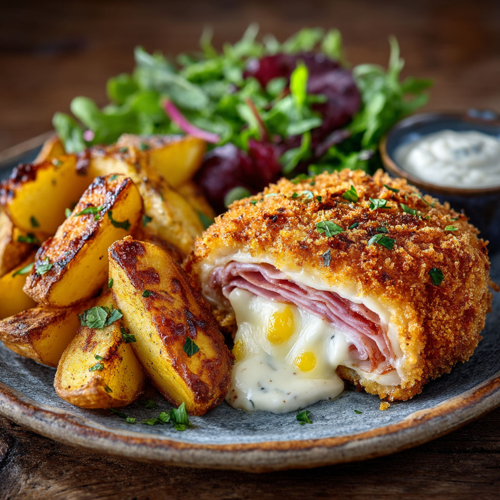 A plate of food with a sandwich, potatoes, and salad.