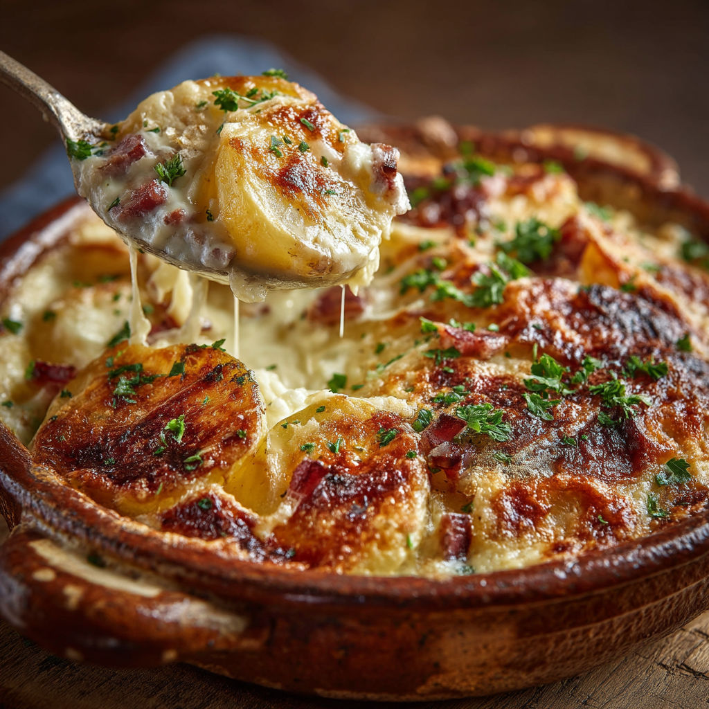 A bowl of food with a spoon in it.
