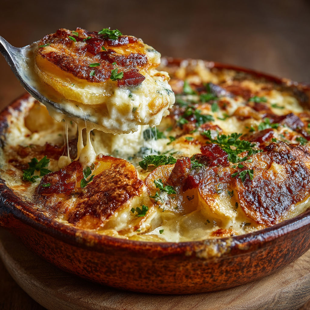 A bowl of food with a spoon in it.