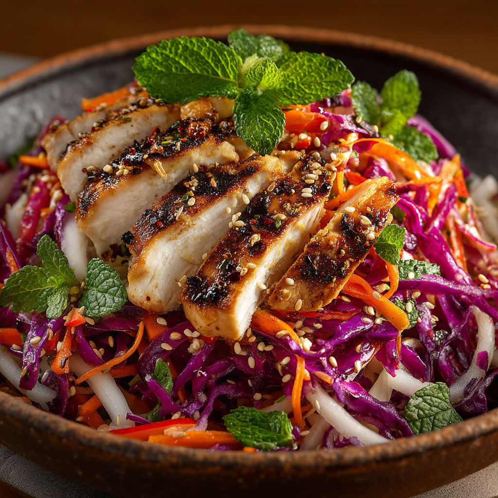 A bowl of food with chicken and vegetables.