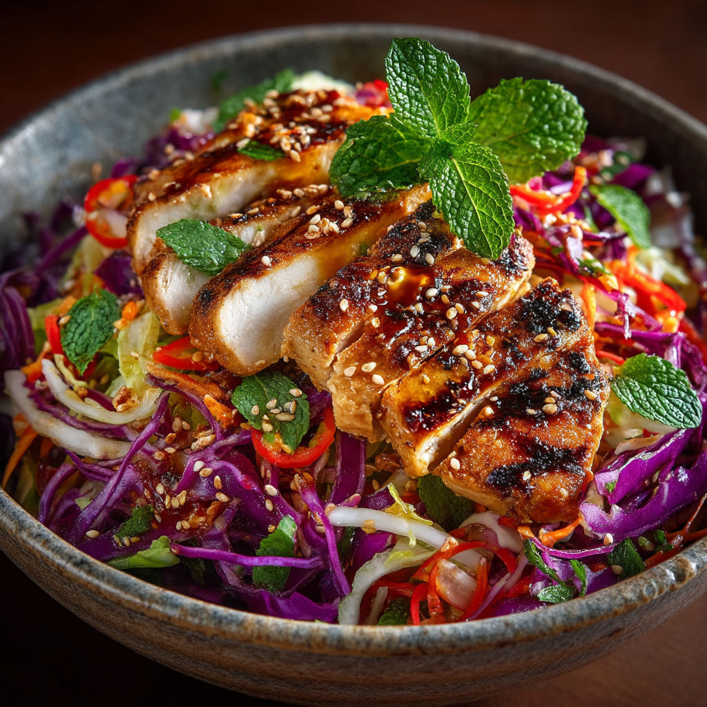 A bowl of food with chicken and vegetables.