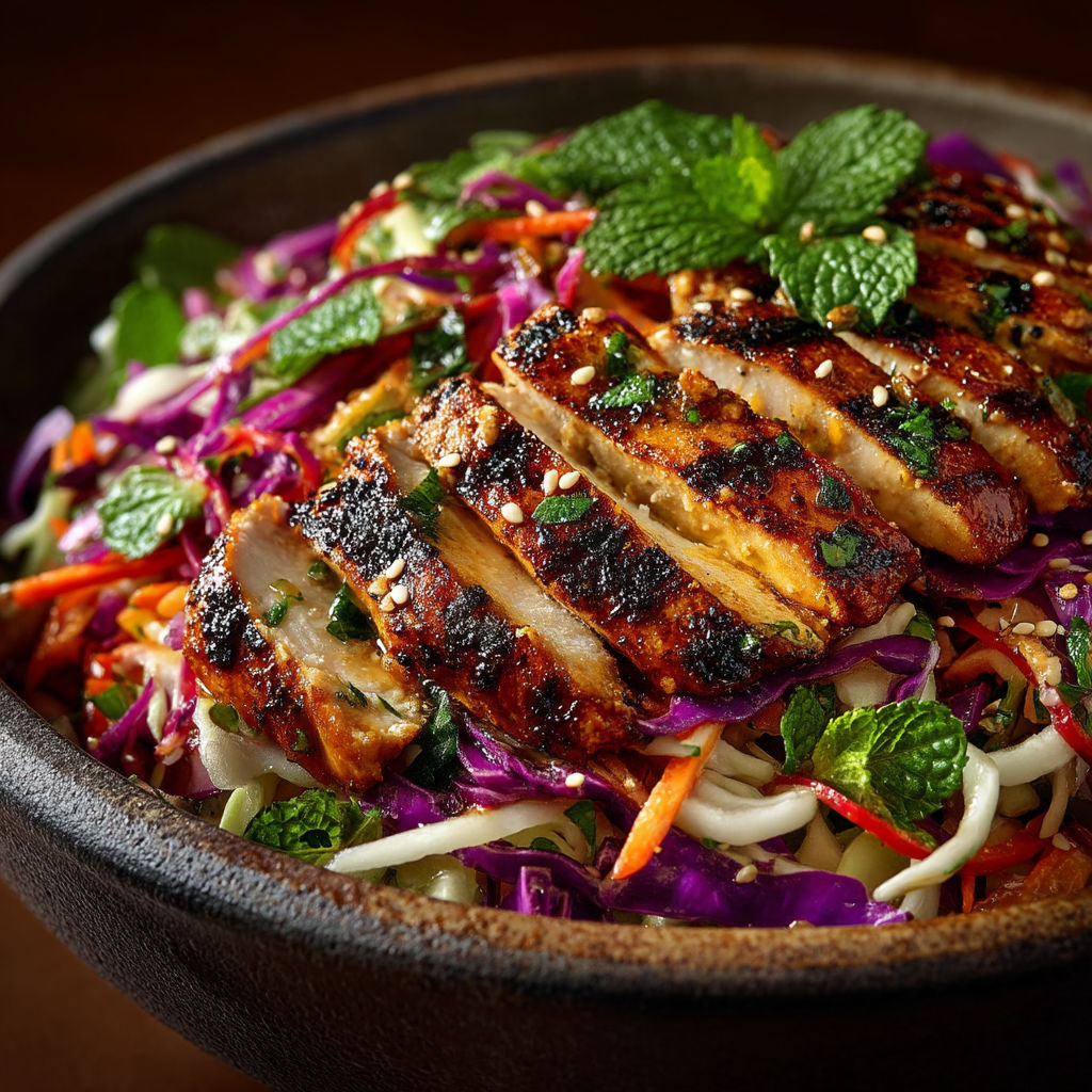 A bowl of food with chicken and vegetables.