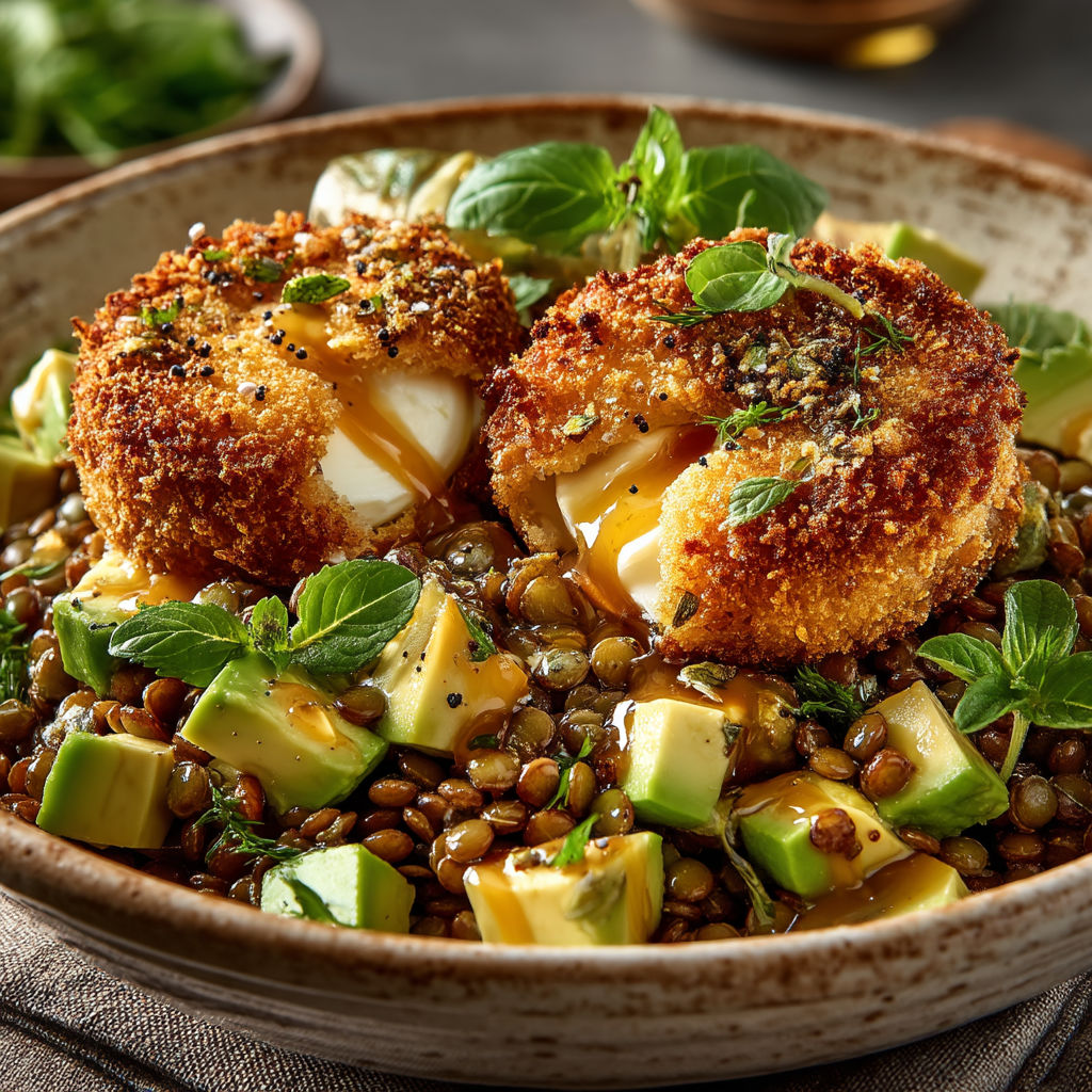 A bowl of food with a fried egg on top.