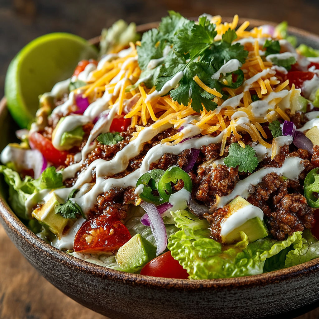 A bowl of food with lettuce, tomatoes, and cheese.