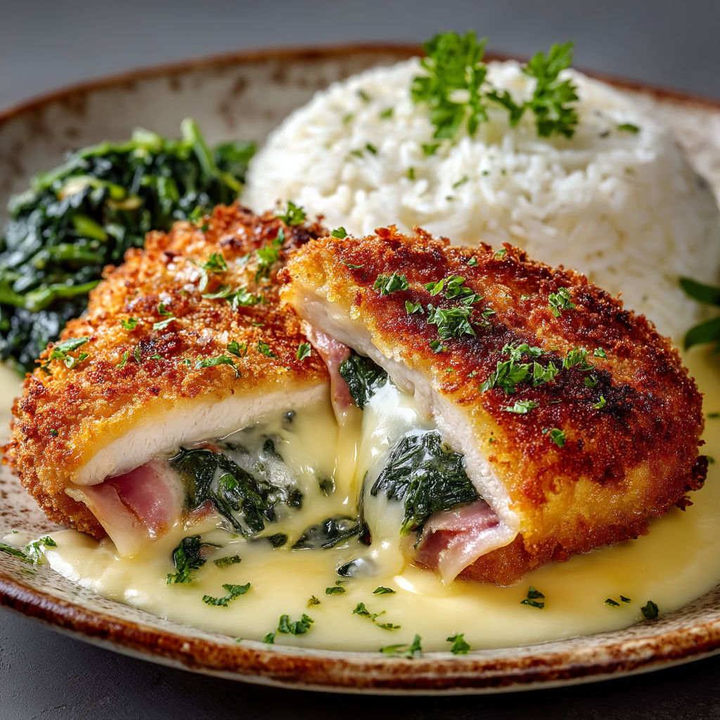 A plate of food with chicken, spinach, and rice.