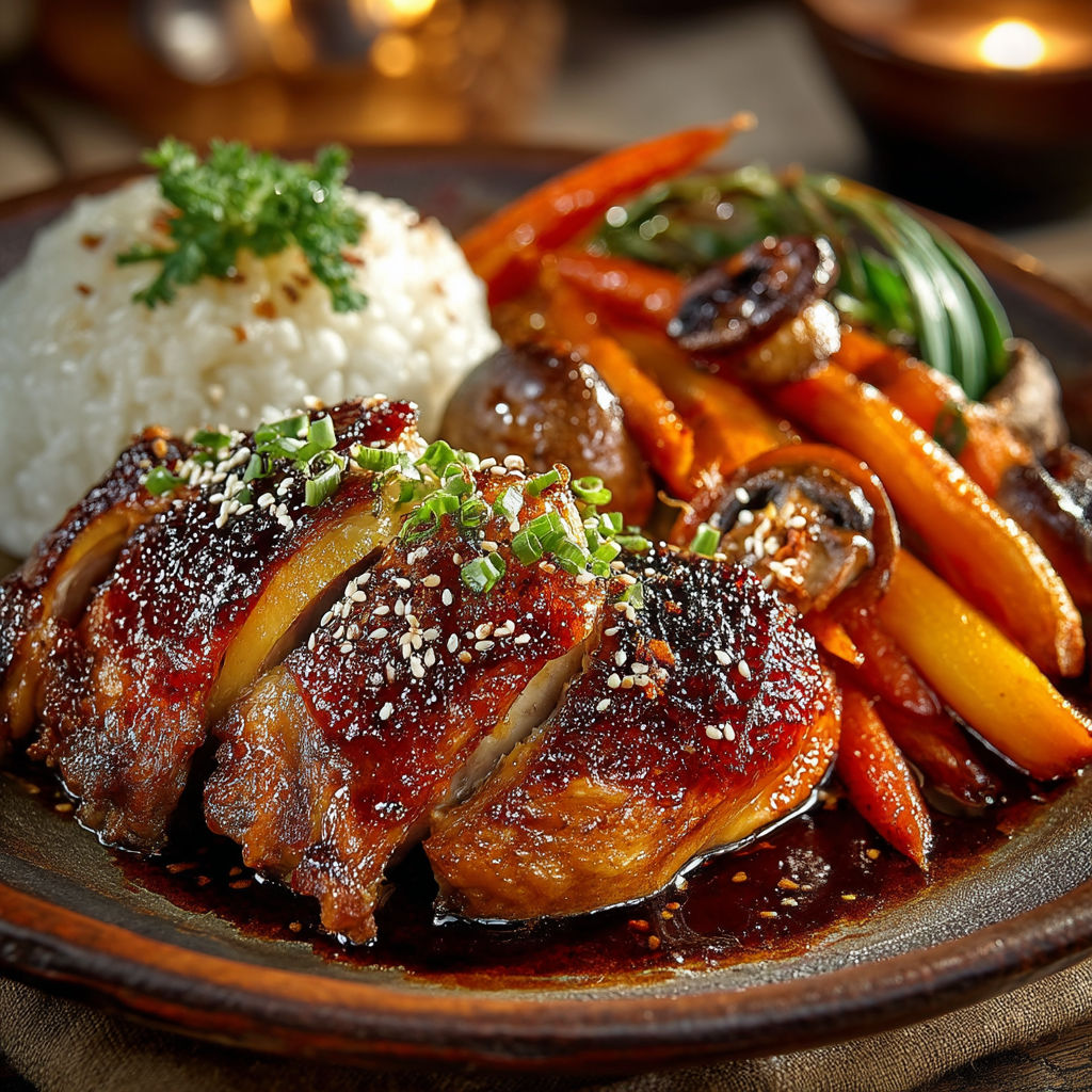 A plate of food with chicken and vegetables.
