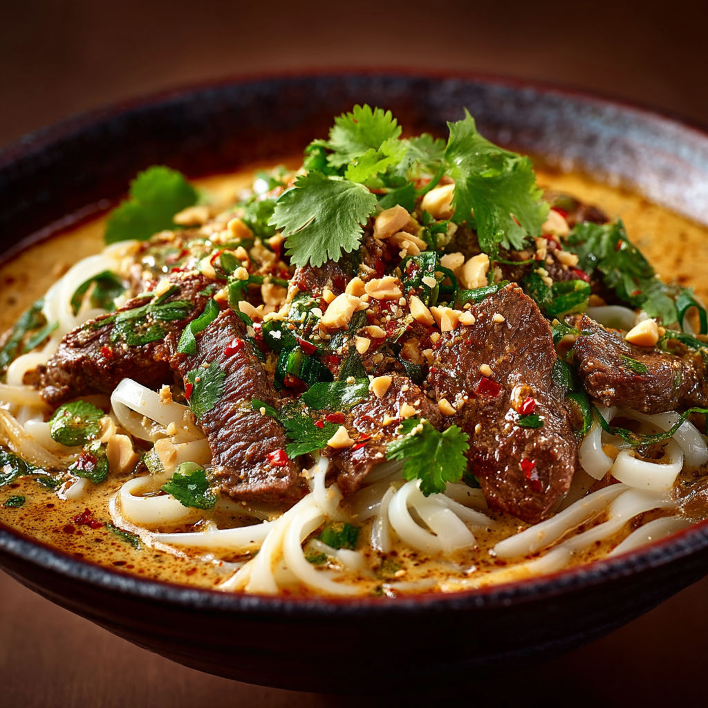 A bowl of beef satay with peppers and onions.