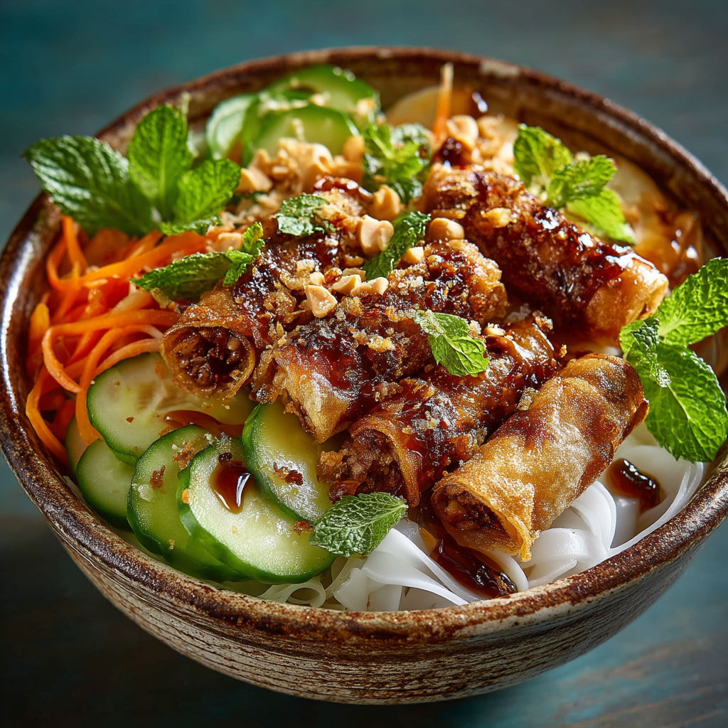 A bowl of food with a variety of ingredients.