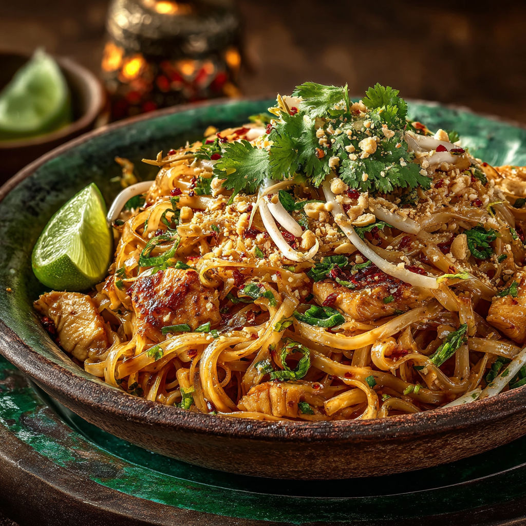 A bowl of Pad Thaï poulet.