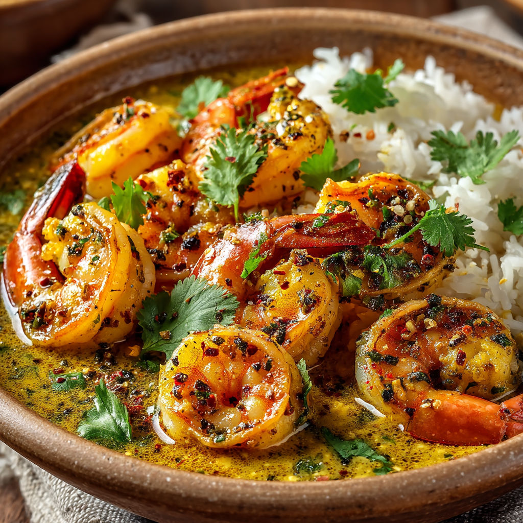 A bowl of shrimp and rice.