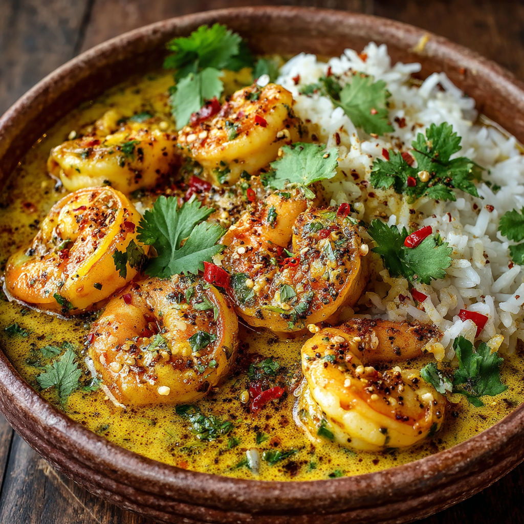 A bowl of shrimp and rice.