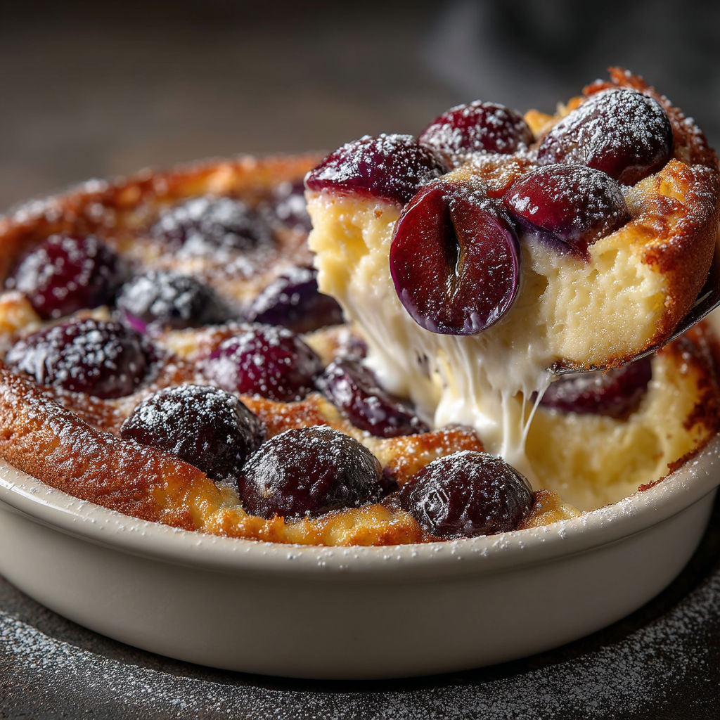 A delicious dessert with a white sauce and cherries.