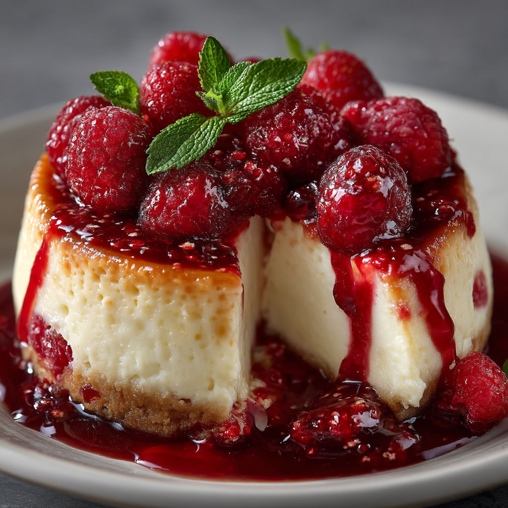A dessert made with cream and raspberries.