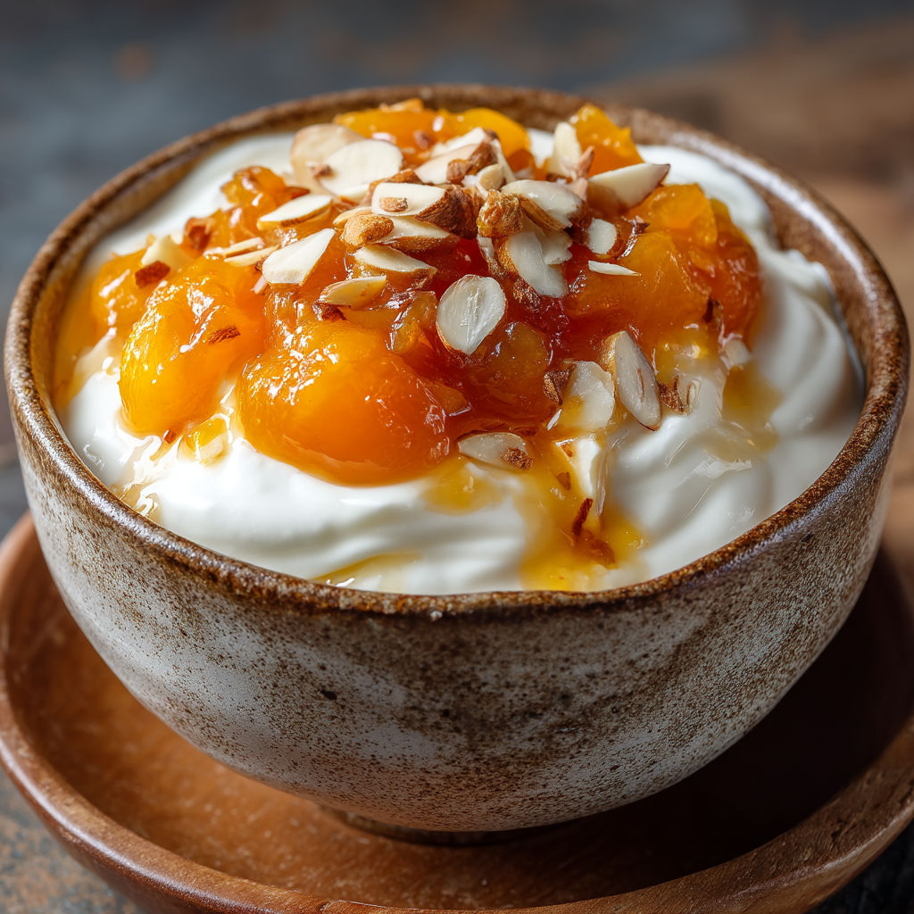 A bowl of fruit with nuts on top.