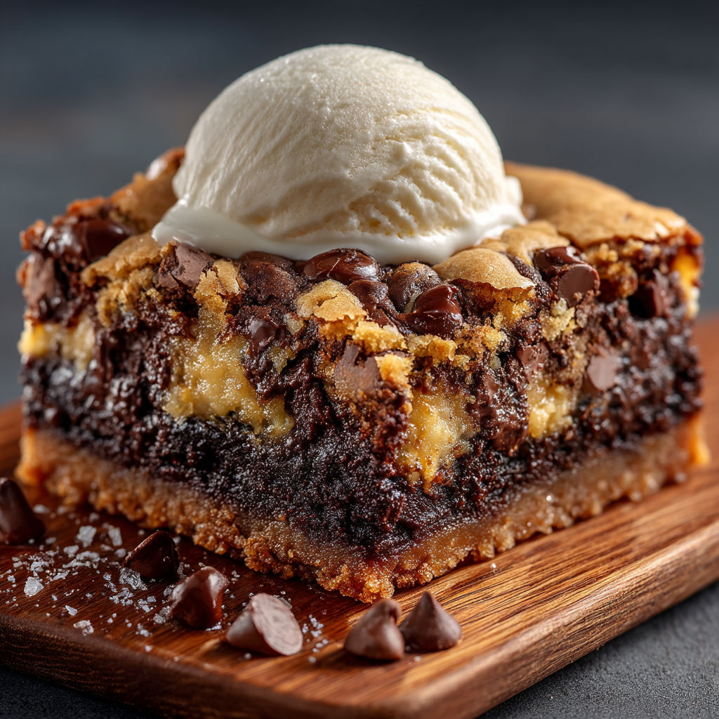 A slice of chocolate and peanut butter cake.