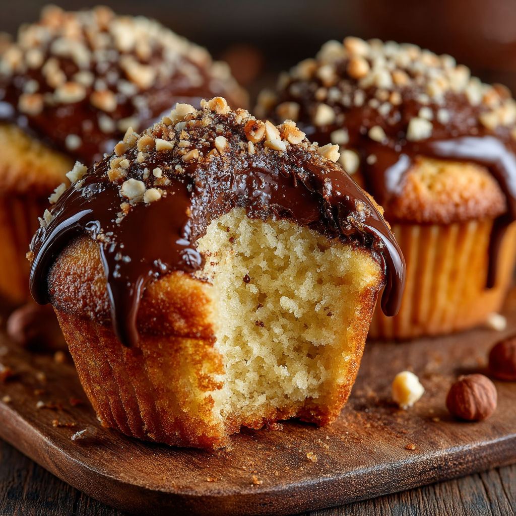 A cupcake with chocolate frosting and nuts.