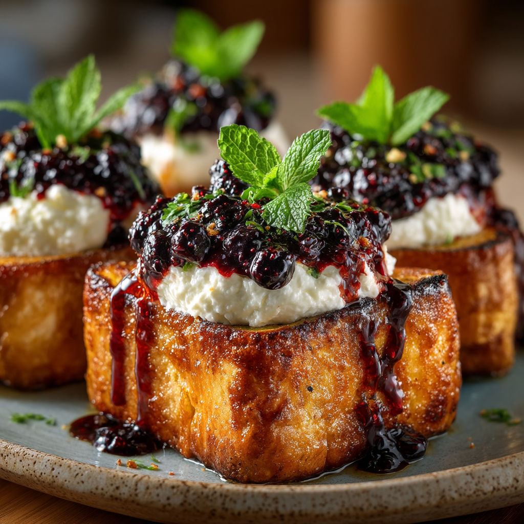 Brioche perdue ricotta & myrtille.