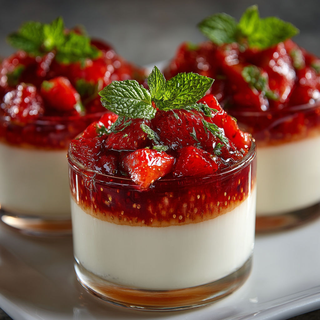 A close up of a dessert with strawberries and mint.