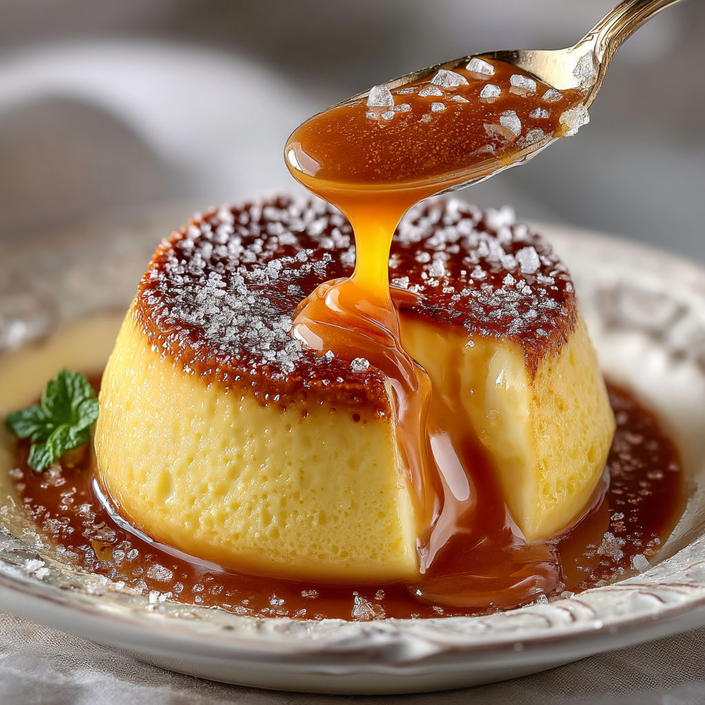 A small dessert with caramel drizzled on top.