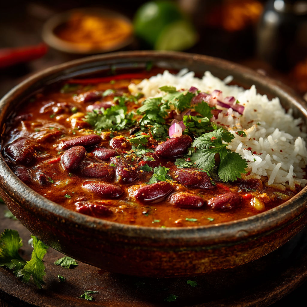 A bowl of food with rice and beans.