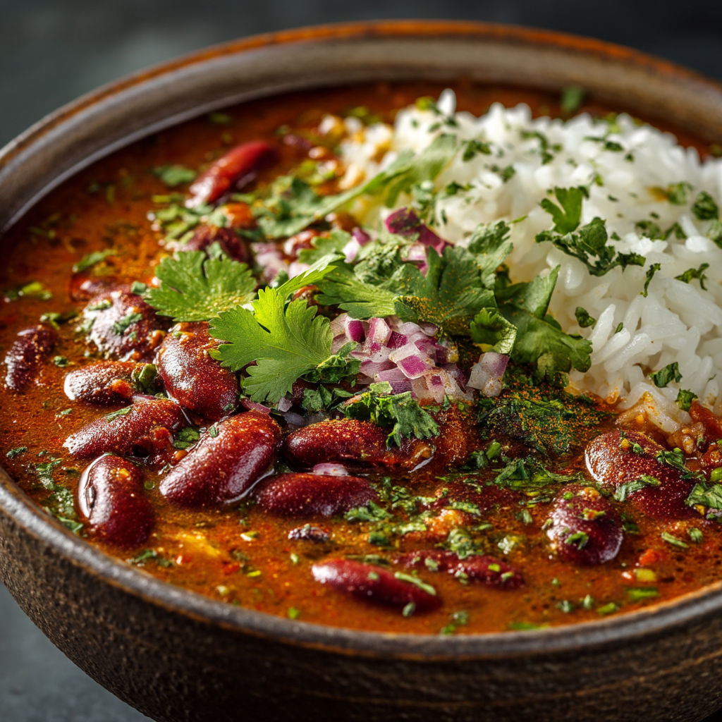 A bowl of soup with rice and beans.
