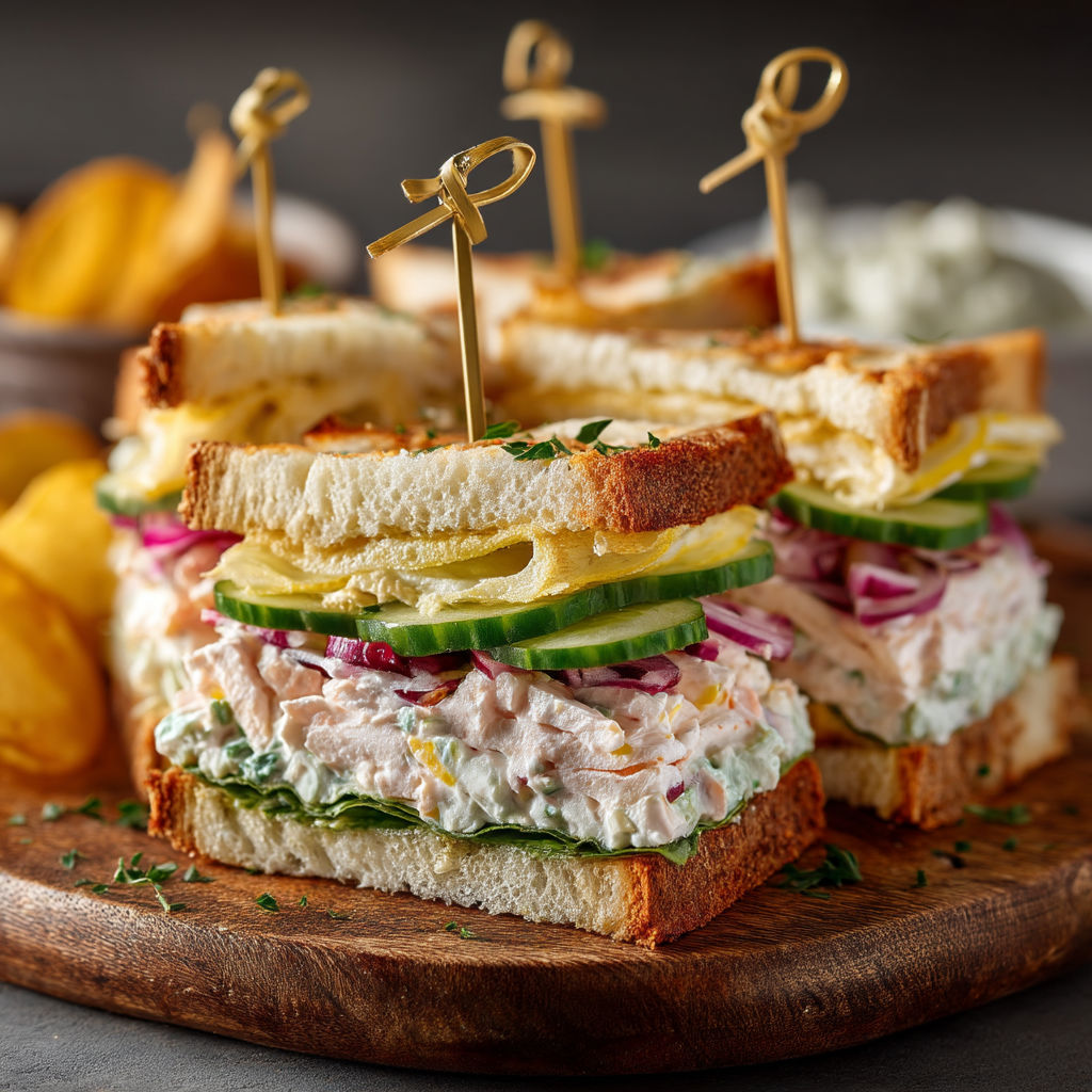 A sandwich with a cucumber on top.