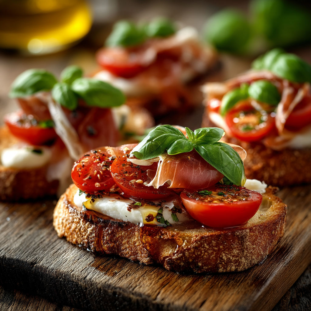 A slice of pizza with tomatoes and basil.