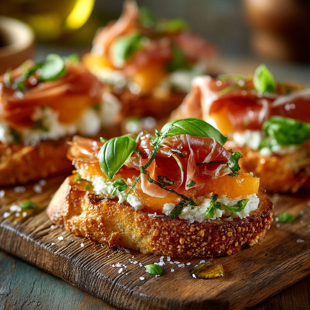 A plate of food with a slice of melon on top.