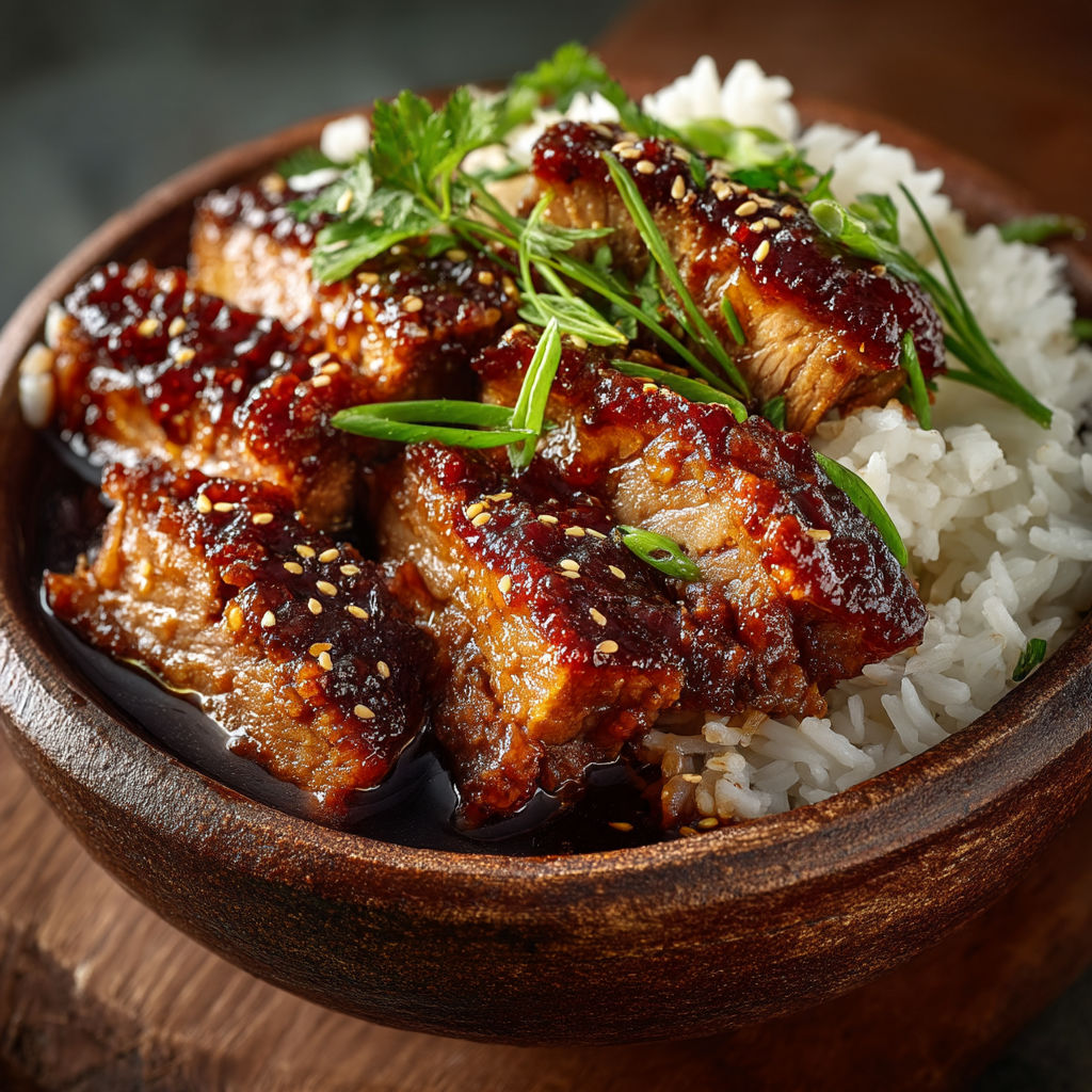A bowl of meat with rice and herbs.