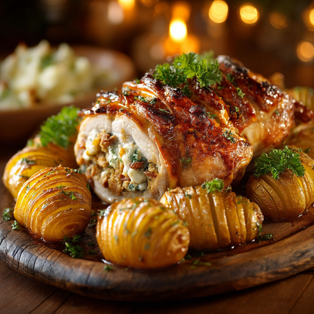 A delicious meal of chicken and potatoes.