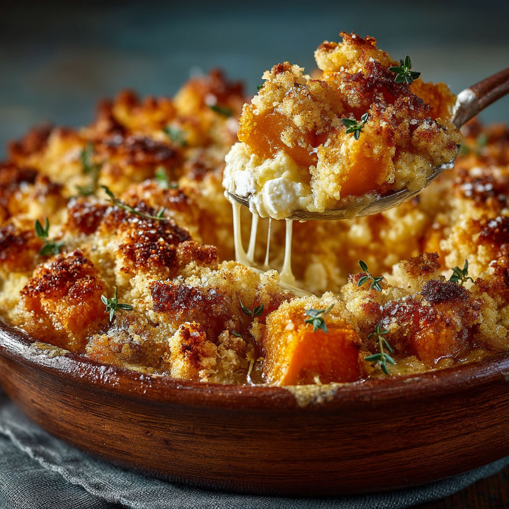 A wooden bowl filled with food.