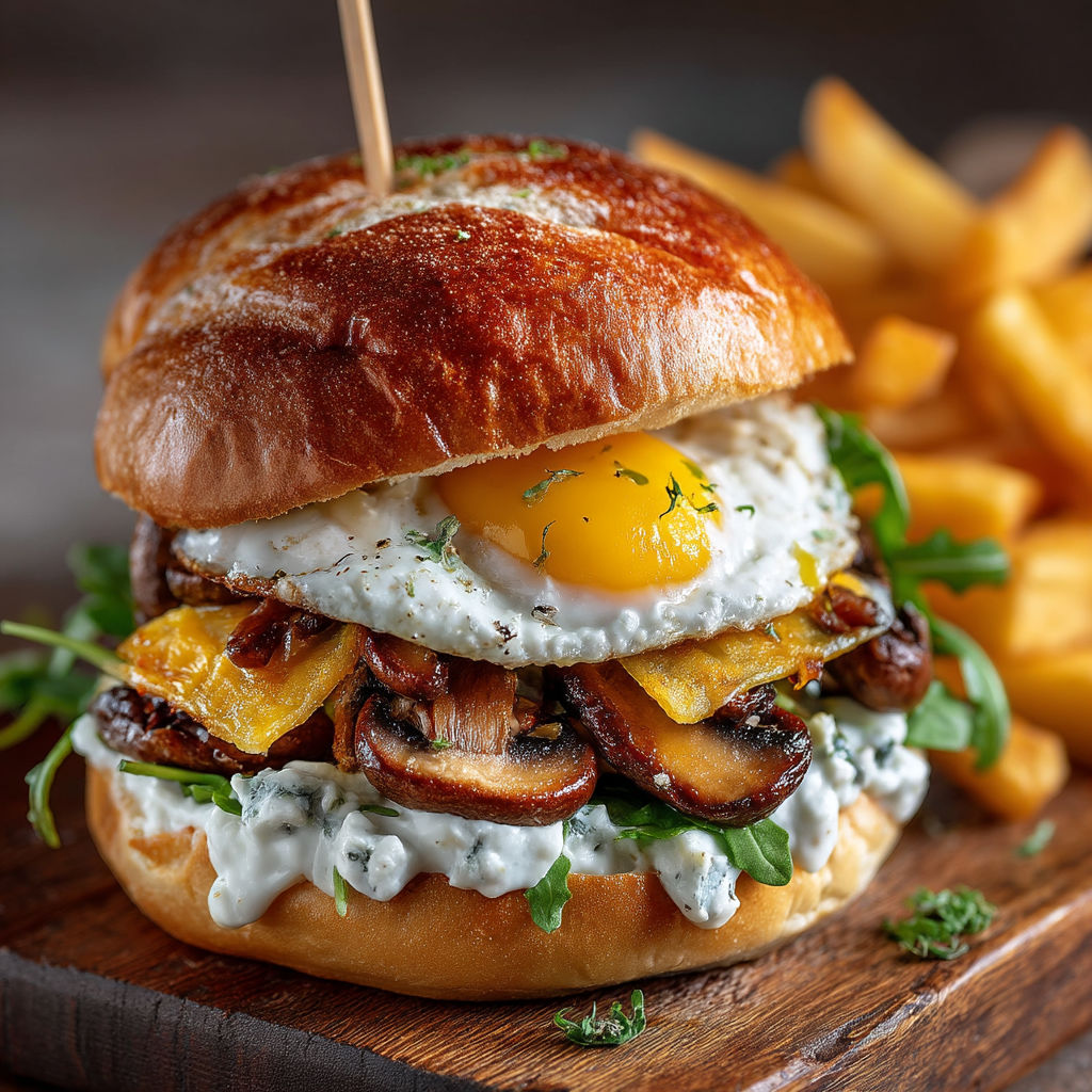 A sandwich with an egg on top.