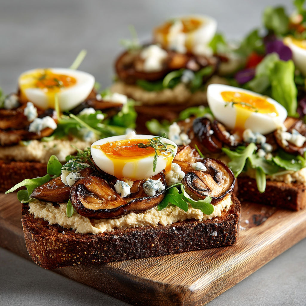 A plate of food with eggs and mushrooms.