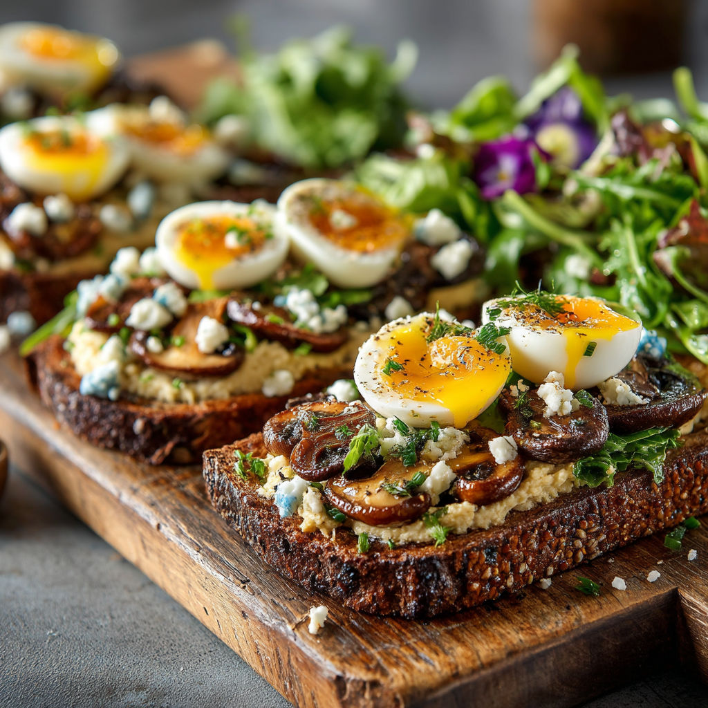 A wooden cutting board with a variety of food items on it.