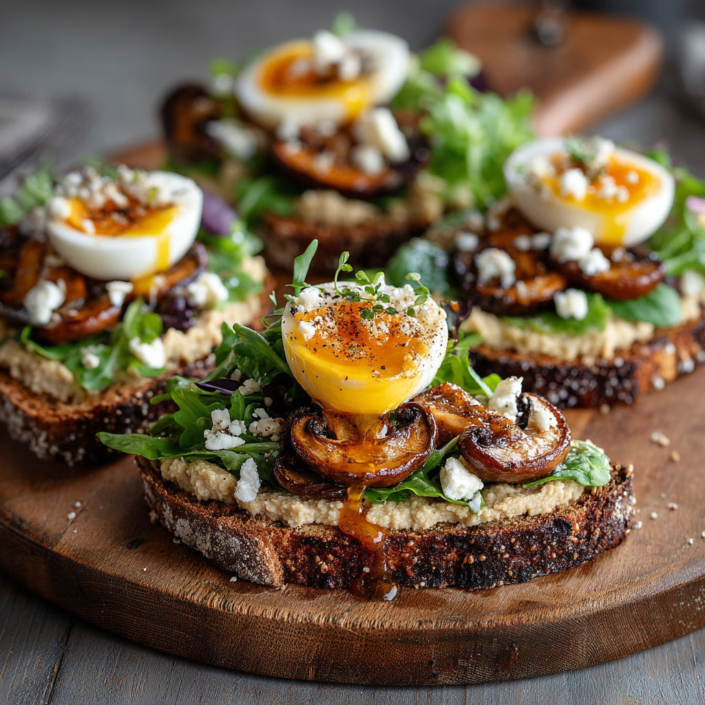 A plate of food with eggs, mushrooms, and spinach.