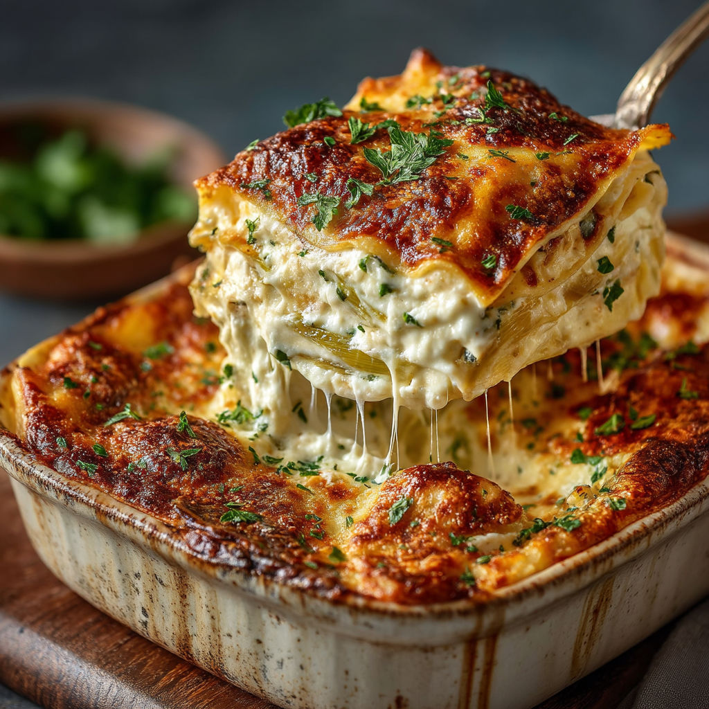 A lasagna with peppers and ricotta cheese.