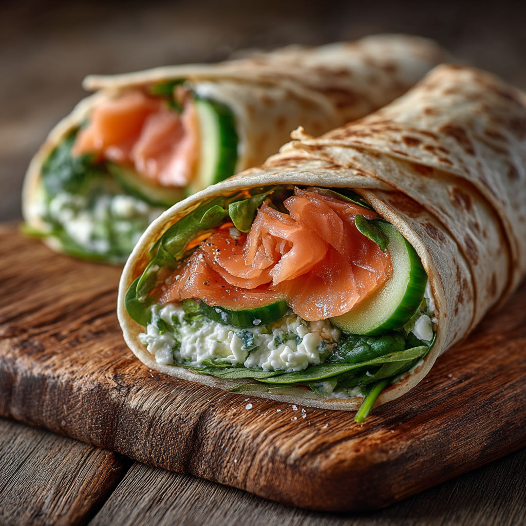 A sandwich with cucumber and salmon.