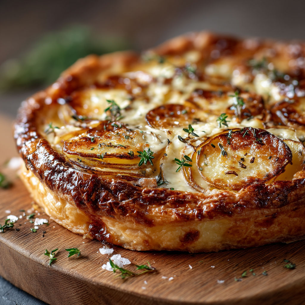 A close up of a pie with a crust and cheese on top.
