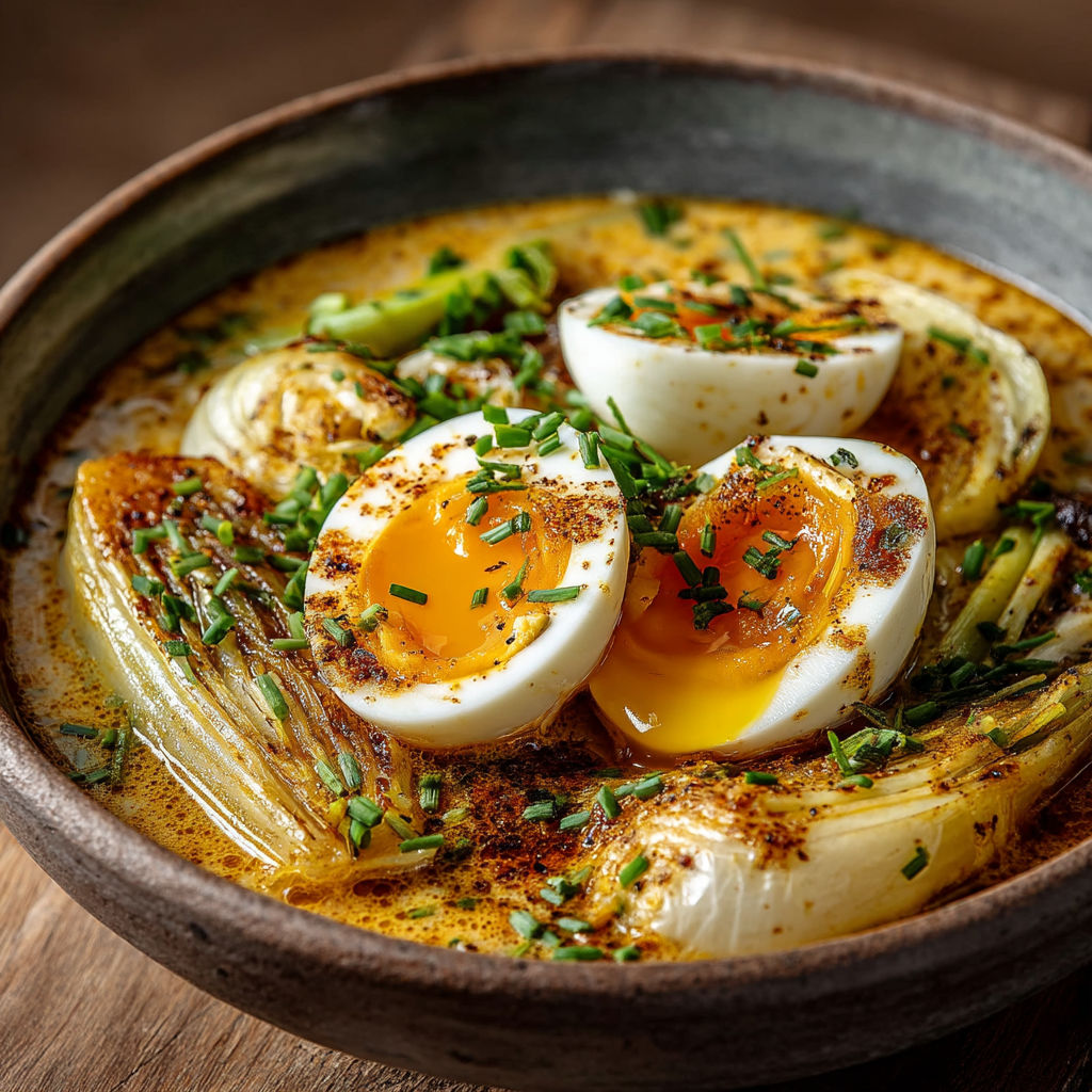A bowl of food with eggs and vegetables.