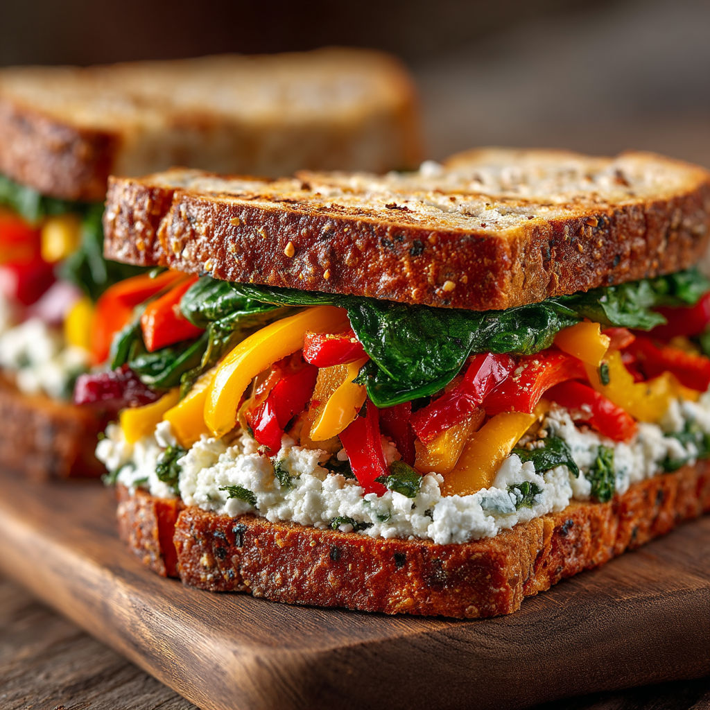 A sandwich with lettuce, tomato, and cheese.