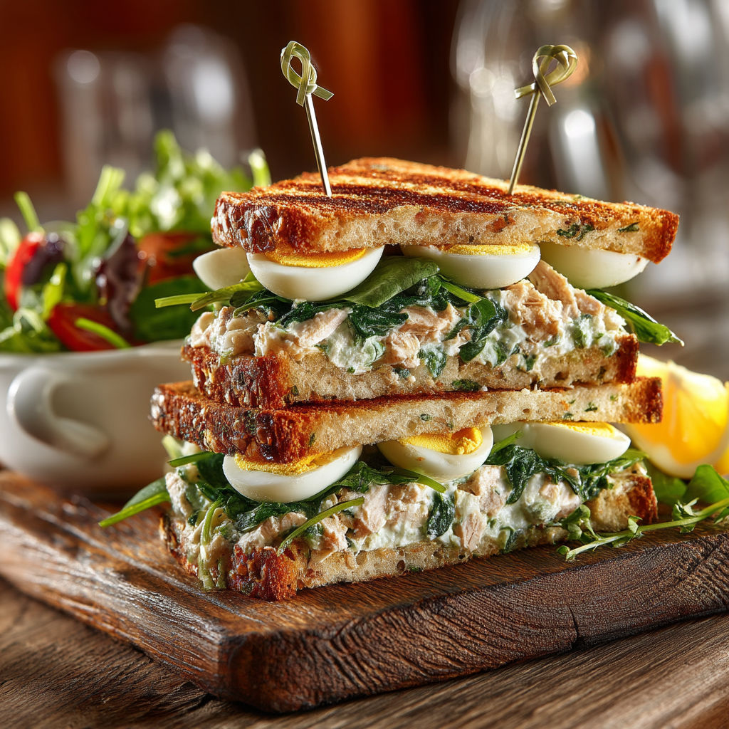 Une sandwich de poulet avec des œufs et des légumes.